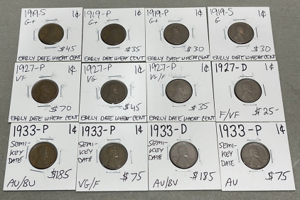 (12) Wheat Pennies Dated Between 1919-1933