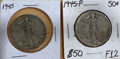 (2) Walking Liberty 1/2 Dollar Coins (1) 1945-P (1) 1945