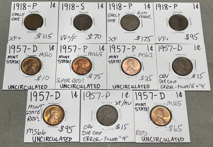 (11) Wheat Pennies Dated Between 1918-1957 (Some Mint State)