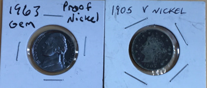 (1) 1963 Proof Nickel (1) 1905 Liberty V Nickel