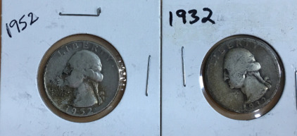 (2) Washington Silver Quarters (1 1952 (1) 1932