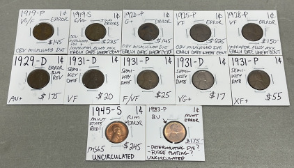 (11) Wheat Pennies Dated Between 1919-1945, (1) 1983 Penny