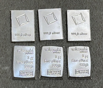 (6) Valcambi 1 Gram .999 Silver Pieces