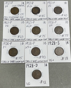 (10) Wheat Pennies Dated Between 1927-1928