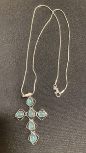 Aquamarine Cross .925 Necklace