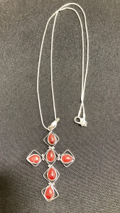 Red Ruby Colored Cross .925 Necklace