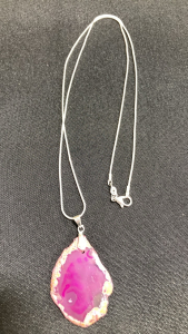 Pink Onyx Slice Freeform Gemstone .925 Necklace