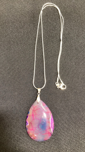 105.25ct Rainbow Dragon Veins Agate Teardrop Gemstone .925 Necklace