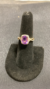 925 14k Gold Band Purple Stone Ring (Size 7)