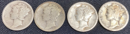 (4) Mercury Dimes: 1919, 1920, (2) 1924