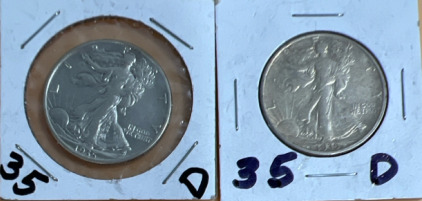 (2) 1935-D Walking Liberty 1/2 Dollar Coins