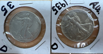(2) 1935-D Walking Liberty 1/2 Dollar Coins