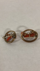 Pair Of Vintage Coral And Copper Pins