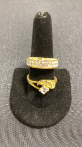 (2) Gold Toned Ring w/ Faceted Clear Stones: (1) Size 8, (1) Size 11