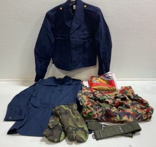 German Navy Deck Coat, French Air Force &ldquo;Ike&rdquo; Jacket, British Combat Utility Belt, Czech Shooter Winter Mittens, Camo Rucksack, USMC 3x5 Flag