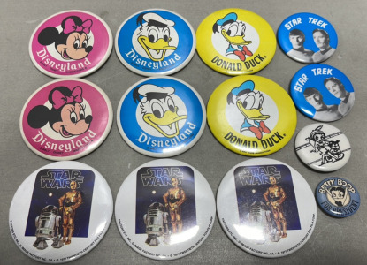 (6) Disney Metal Pins, (3) Star Wars Metal Pins, (2) Star Trek Metal Pins, (2) Betty Boop Metal Pins