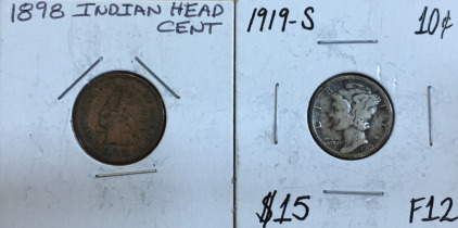 (1) 1919-S Liberty Dime (1) 1898 Indian Head Cent