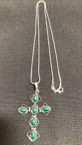 Emerald Colored Cross .925 Necklace