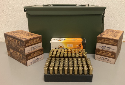 AMMO CAN WITH APROX. 250 RNDS .38 SPECIAL MAGTECH AND ARMSCOR AMMO