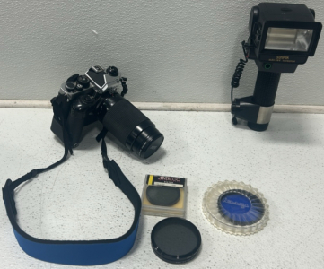Nikon FM2 Film Camera With Filters And Flash