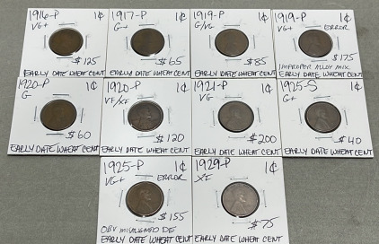 (10) Wheat Pennies Dated Between 1916 - 1929