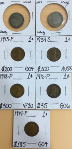 (5) Pennies (2) Liberty Nickels