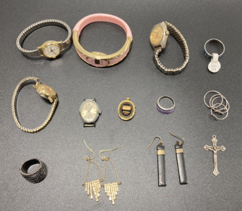 (5) Assorted Watches (7) Assorted Fashion Rings (3) Pairs of Earrings