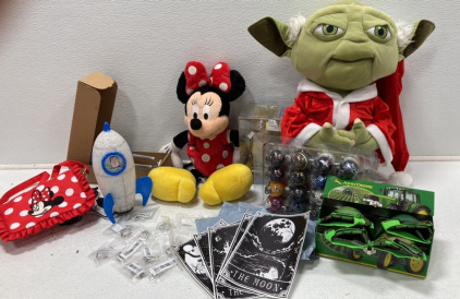 (1) Yoda Plushy (1) Minne Mouse Plushy (1) Mini Mouse Hand Bag And More!