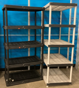 (2) 5-Tier Plastic Utility Shelving: (1) Black, (1) White