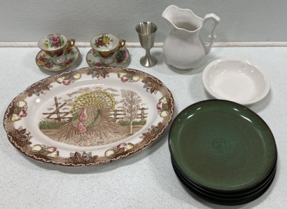 (2) China Tea Cups With Plates (4) Green Plates And more!