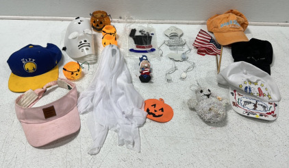 Large Lot Of Halloween Decorations, Decorative Hats And More