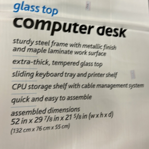 52’’ x 29 7/8’’ x 21 5/8’’ Office Depot Glass Top Computer Desk