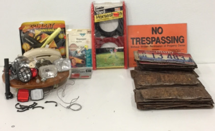 Vintage Liscense Plates (1) Land Line Phone (6) Bicycle Lights & Reflectors (1) No Trespassing Sign & More!