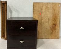 (1) 14’’ x 14’’ x 14’’ 2 Drawer Cabinet, (1) 24 1/4’’ Towel Rod, (1) 18’’ x 24’’ Wooden Cutting Board