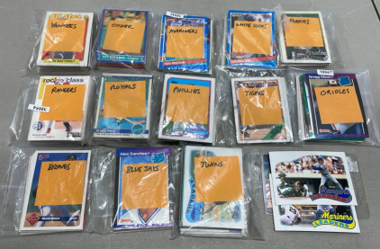 (1) Large Lot Of Topps, Score, Donruss MLB Collectible Baseball Cards Seperated By Teams