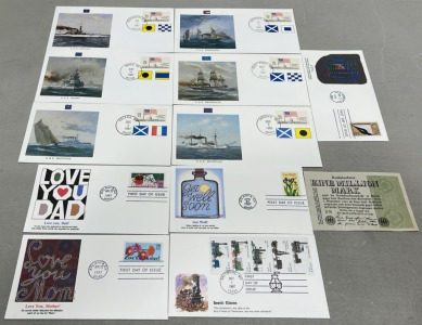 (6) 1987 Warships Of The US Stamped Envelopes, (5) Collectible Stamped Envelopes, (1) German 1923 1,000,000 Marks Bill ($10.00)