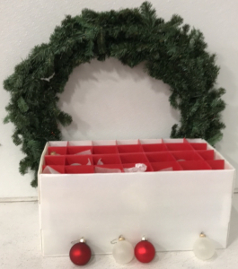 (1) 36’’ Flame Retardant Christmas Wreath, (1) Box Of Glass Ball Ornaments Red And White