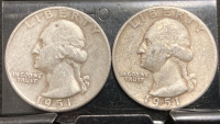 (2) 1951 90% SILVER QUARTERS— VERIFIED AUTHENTIC