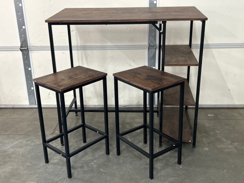 HIGH TABLE (43”x 23-1/2”x 39-1/2”) WITH MATCHING SIDE TABLES/ STOOLS