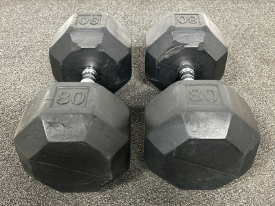 (2)- 80 LB DUMBELLS