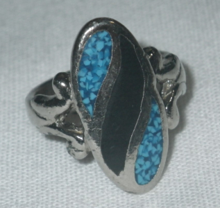 Silver Ring W/ Turquoise & Onyx