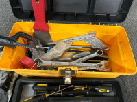 SMALL TOOLBOX WITH VARIOUS TOOLS, LONG TORQUE WRENCH AND A BRAND NEW CLICK TYPE TORQUE WRENCH 3/8” DRIVE - 2