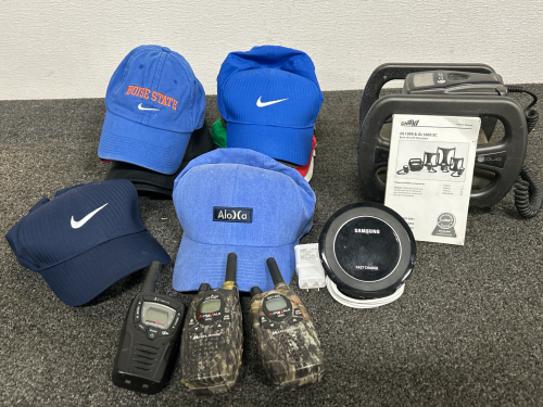 12 BASEBALL CAPS, BONE GROWTH STIMULATOR, SAMSUNG FAST CHARGE WIRELESS CHARGER WITH POWER CORD/BOX, 3 WALKIE TALKIES (NO CHARGING BASES)