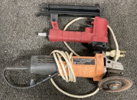 (1) DOUBLE INSULATED 4-1/2” ANGLE GRINDER, (1) TOS AIR NAIL GUN