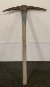 (1) LARGE PICK AXE WITH WOODEN HANDLE (36”)