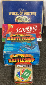 WHEEL OF FORTUNE, PHASE 10, ELECTRIC BATTLESHIP, SCRABBLE