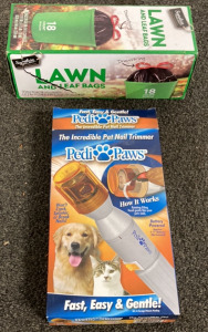 (1) PEDI PAWS, (1) BOX OF LAWN AND LEAF BAGS