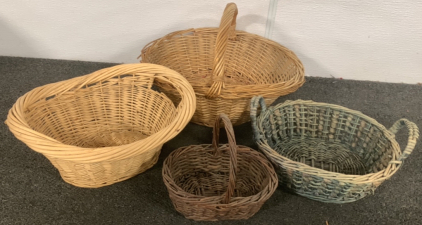 (4) HAND CRAFTED WICKER BASKETS