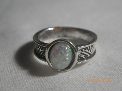 Silver Ring w/ White Fire Opal Stone