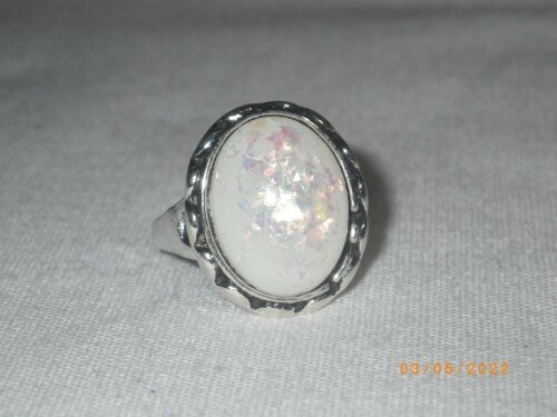 Silver Ring w/ White Fire Opal Stone